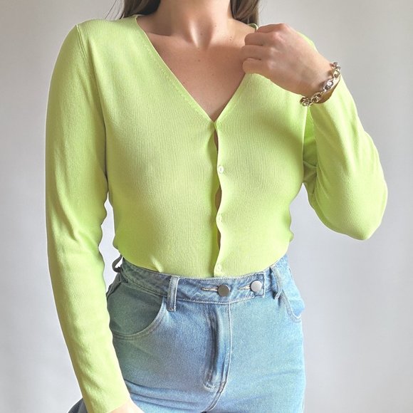 Y2K Lime Nylon Cardigan - Picture 2 of 5